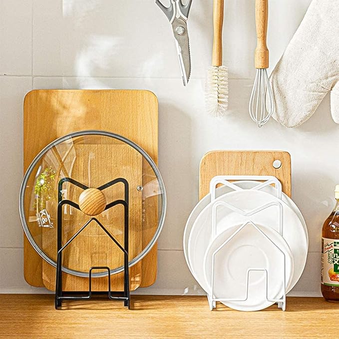 SUNFICON 2 Pack Cutting Board Racks Holders Pot Pan Lids Holders Chopping Board Organizers Thin Bakeware Trays Dry Display Stands Kitchen Countertop Cabinet Office Black