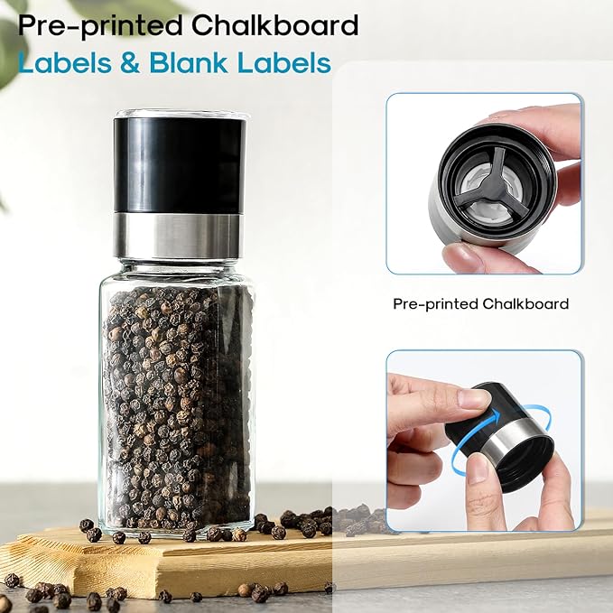 AOZITA 14 Pcs Glass Spice Jars with Black lids - 4oz Empty Square Spice Bottles and Spice Labels - Black Shaker Lids and Airtight Metal Caps - Silicone Collapsible Funnel Included