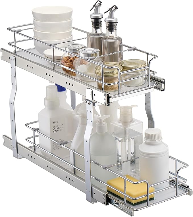 VEVOR 8.5"W x 21"D Pull Out Cabinet Organizer, Heavy Duty Slide Out Pantry Shelves, Chrome-Plated Steel Roll Out Drawers, Sliding Drawer Storage for Home, Inside Kitchen Cabinet, Bathroom, Under Sink