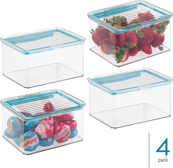 iDesign Small Food Storage Box with Airtight Seal for Kitchen or Pantry Storage - Set of 4 - Clear
