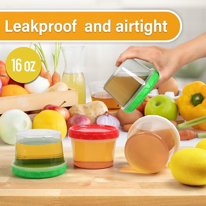 16 oz Plastic Freezer Containers with Lids 2 Cup Food Storage Container BPA Free Stackable Airtight Dishwasher Safe,12 Pack