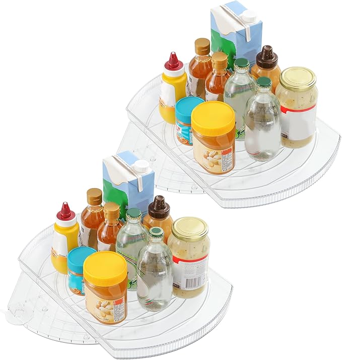 Lazy Susan Turntable Organizer for Large Refrigerator, 360° Rotate Fridge Organizers and Storage, 16.54 Inches Rectangle Lazy Susan Organizer for Fridge, Cabinet, Pantry