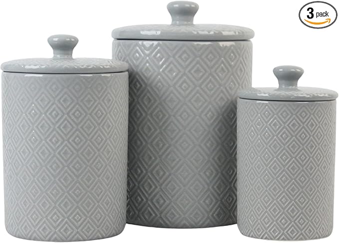 10 Strawberry Street Kitchen Canister, 3 Piece Set, Diamond Gray