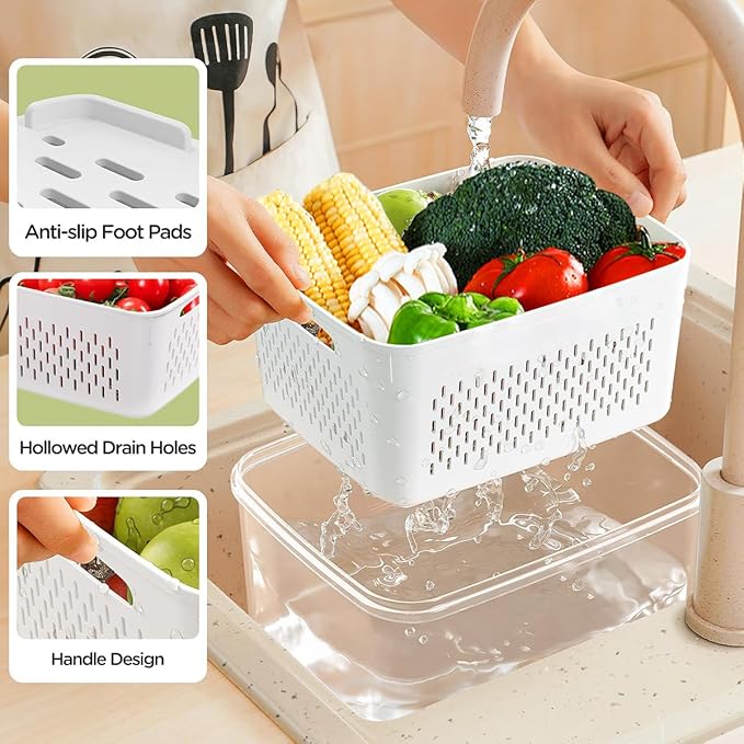 5 Pcs Fruit Storage Containers for Fridge, Airtight Fridge Organizer Bins with Vent Handle Lids, Keep Food Fresh Longer, Dishwasher Safe (Large, 4150ml)