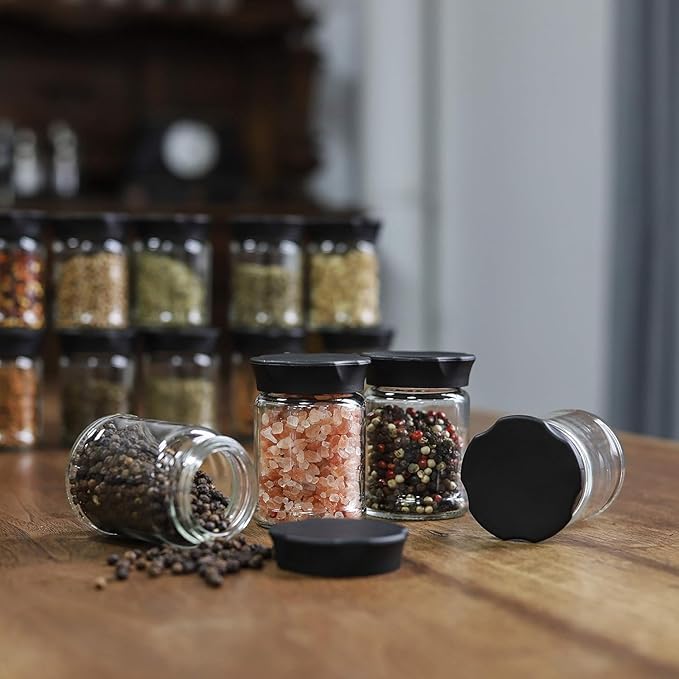 VEVOK CHEF Mini Glass Jars with Black Lids 2 pcs Food Storage Jar Kitchen Canister Small Coffee Tea Spice Storage Jar Set (4 Ounce) Gift