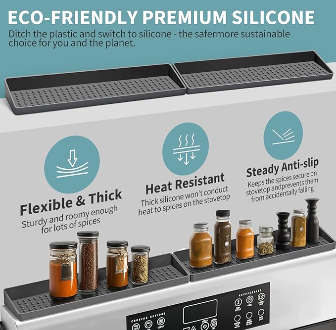 BFONS 30" Magnetic Stove Top Shelf Spice Rack Storage, Silicone Top Heat Material Stove Rack Seasoning Organizer Kitchen Gadgets Kitchen Organization(Grey)