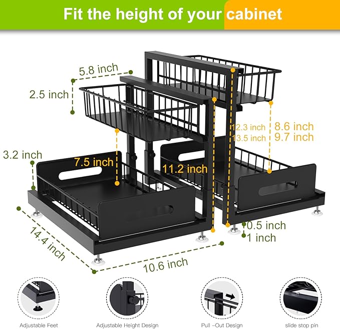 Under Sink Organizer,Pull Out Cabinet Organizer 2 Tier Slide Out Sink Shelf Cabinet Organizer and Storage,L Shaped Under Counter Organizers for Under Kitchen Bathroom Organization