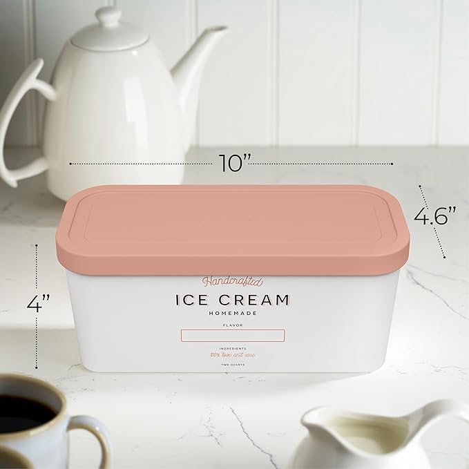 ZICOTO Set of 2 Reusable Ice Cream Tub Containers 2 Quart Each - Perfect for Homemade Sorbet, Frozen Yogurt Or Gelato - Stackable Storage Containers, Stickers And Lids Stores Easily In Freezer