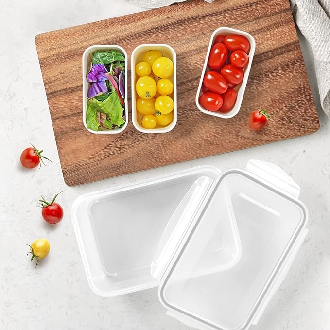 carrotez Food Storage Containers with 3 Removable Compartments, Food Prep Container with Airtight Lids, Portion Control Container, Microwave Safe, Reusable, 4.64 Cup (1100ml)