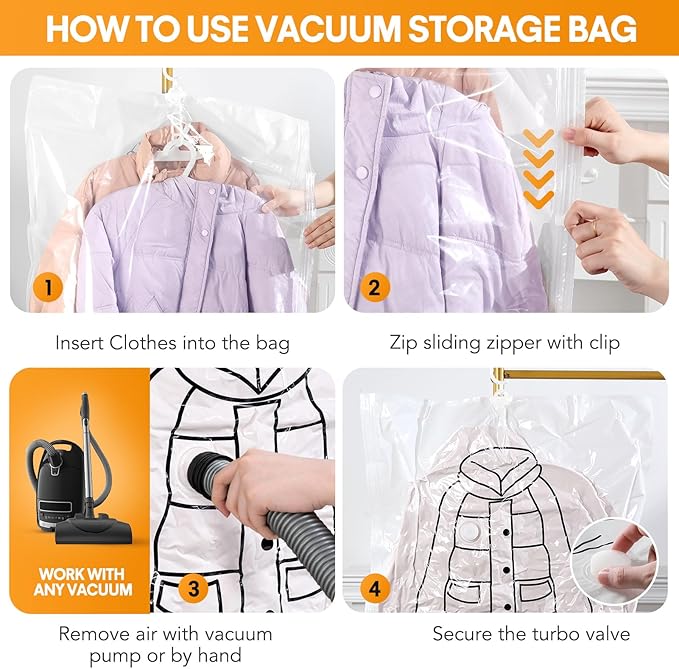 13Pcs Vacuum Storage Bags for Clothes, 10 Vacuum Seal Bags (1Jumbo,3Large,3Medium,3Small) 3 Hanging Clothes Storage Bags Vacuum Sealed(Large, Medium, Small), 80% Space Saver Bags for Home Essentials