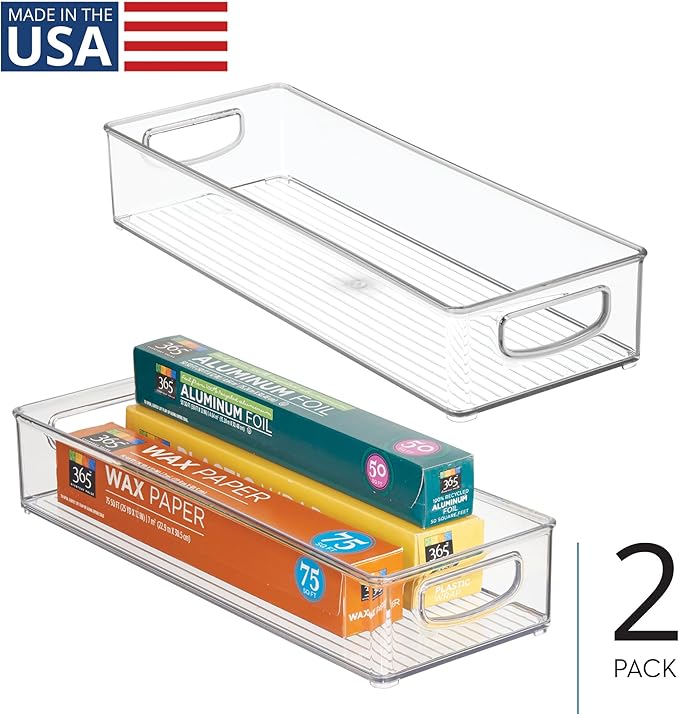iDesign Plastic Stackable Pantry Bin - Organizer Bin with Handles for Cabinets or Fridge - Set of 2 - Clear