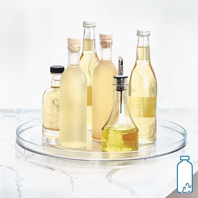 iDesign Recycled Plastic Lazy Susan Turntable Organizer, The Linus Collection – 14” x 1.75”, Clear