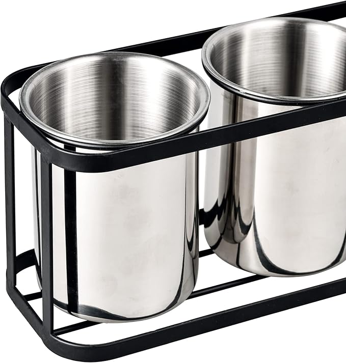 IMEEA Silverware Caddy for Countertop Kitchen Utensil Holder Stainless Steel Utensil Caddy Cutlery Holder with Black Metal Rack
