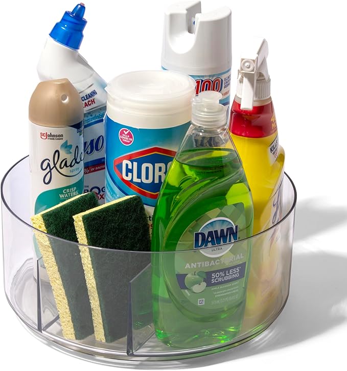 BINO Plastic Round Turntable Organizer with 5 Compartments - Clear | Spinning Divided Turntable Container | Rotating Organizer Storage for Bottle Condiments Fridge Kitchen Counter Pantry Bathroom