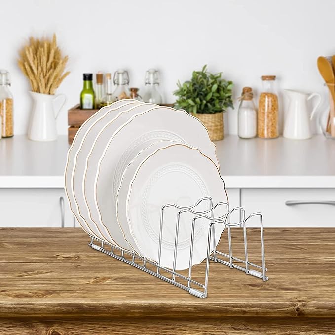 Pot Lid Organizer, Pot and Pan Lid Holder Kitchen Pot Lid Rack, Best Organization Tool Suitable for Baking Pan, Cutting Board, Trays (2 PCS, 8 Silicone Foot Covers)