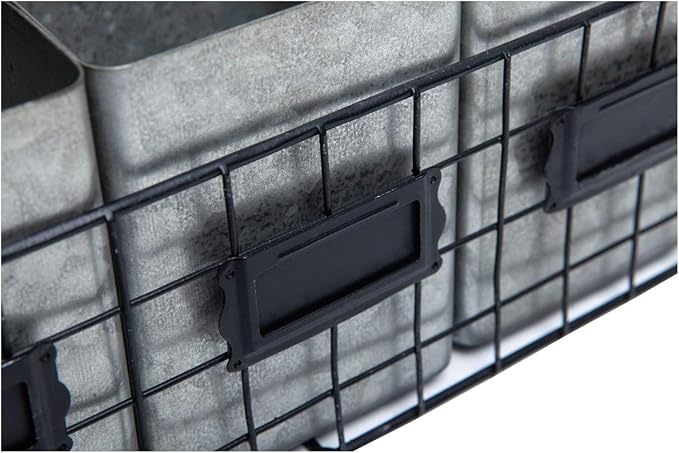 NIKKY HOME Farmhouse 3 Compartment Galvanized Flatware Cutlery Caddy Countertop Silverware Holder for Spoons, Knives, Forks - Silver