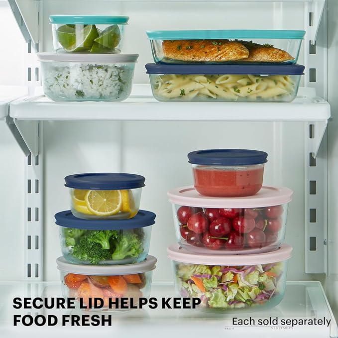 Pyrex Simply Store (5-Pack) Medium Glass Food Storage Containers Set, (3, 4 & 6 Cup) Meal Prep Containers With BPA-Free Lids, Dishwasher & Microwave Safe