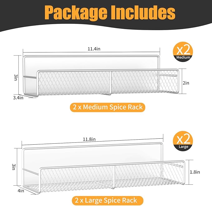 Magnetic Spice Rack for Refrigerator, 4 Pack Metal Magnetic Shelf, Super Magnetic Spice Organizer, Moveable Space Saving Shelves for Home, Durable Kitchen Organization and Storage Racks, White