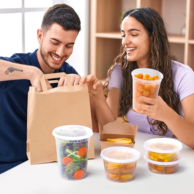 AOZITA 48 Sets Plastic Deli Containers With Lids, 8 oz 16oz 32oz Variety pack, Airtight Food Storage Containers, Freezer/Dishwasher/Microwave Safe, Soup Containers For Takeout Food Storage