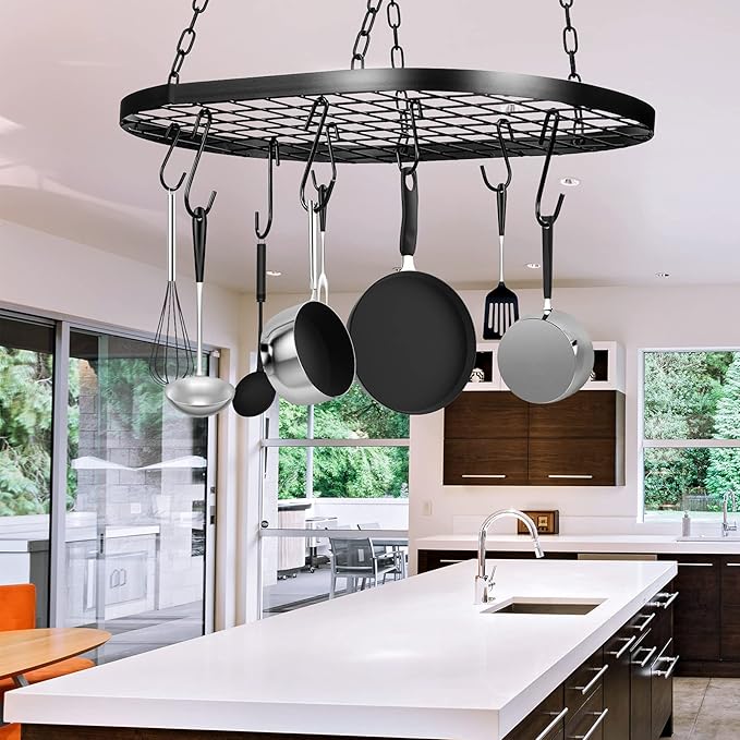 20 Inch Pots and Pans Organizer Hanging Rack Pot and Pan Organizer with 20 S Hooks for Home, Restaurant, Kitchen Cookware, Utensils, Books, Household(Black)