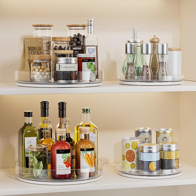 LAMU 3 Pack Lazy Susan Organizer, Clear Lazy Susan Turntable for Cabinet, Pantry Lazy Susan Organizer, Lazy Susan Spice Rack for Refrigerator or Table Top, 1×11.4" + 2×9"