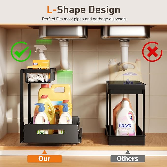 Under Sink Organizer 2 Pack,Metal Pull Out Cabinet Organizer Shelf,Kitchen Bathroom Organizers and Storage with Sliding Drawer,Storage Shelves,Storage and organization for Home,Laundry,RV,Pantry,Spice
