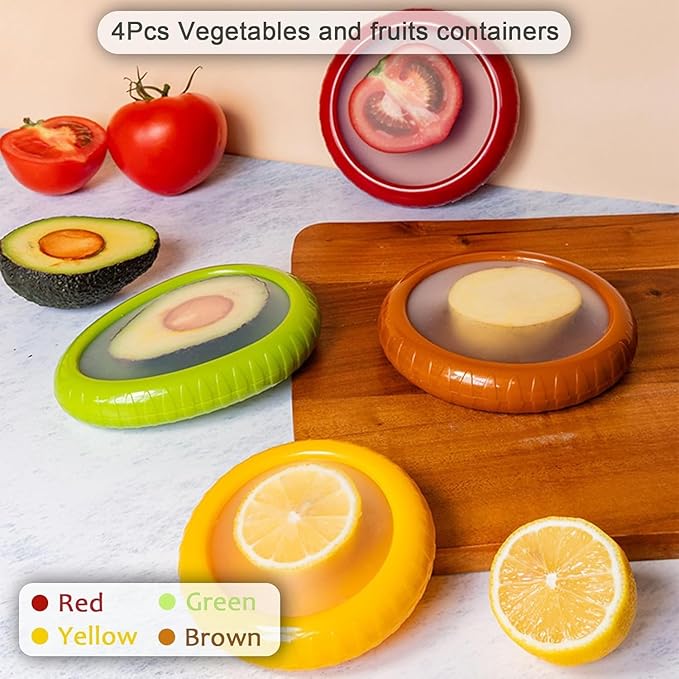 Avocado Saver and Tomato Holder - Set of 4 Reusable Storage Containers for Fridge - Ideal for Garlic, Onions, Lemons, and Potatoes