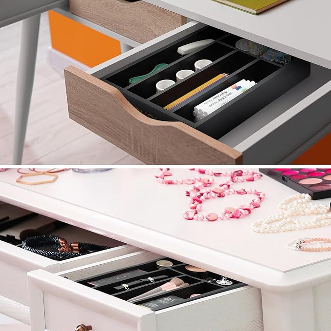 Bamboo Silverware Drawer Organizer with Labels,Kitchen Small Narrow Utensil Drawer Organizer,Kitchen Utensil Tray Holder Organizer for Flatware,Cutlery,Spoon,Knives Drawer Organization (Black, Large)