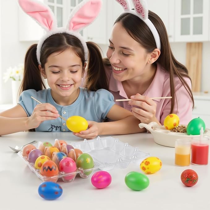 40 Pack Clear Plastic Egg Cartons, 2x6 Grids, 12 Count, 10.2 x 4 Inches, Reusable, Transparent, Shock-Absorbing, Perfect for Family, Farm, Market, Display