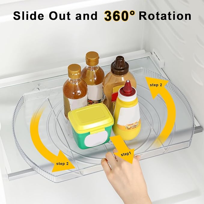 Lazy Susan Turntable Organizer for Large Refrigerator, 360° Rotate Fridge Organizers and Storage, 16.54 Inches Rectangle Lazy Susan Organizer for Fridge, Cabinet, Pantry