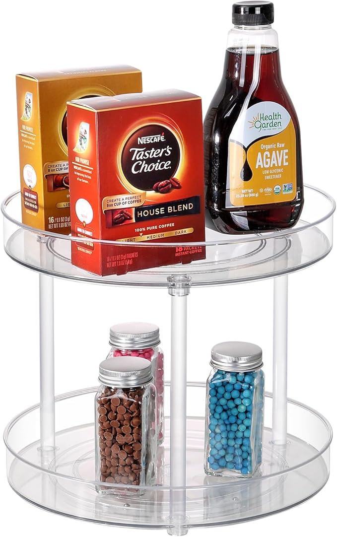 Clear Lazy Susan Organizer, Spice Rack Kitchen Cabinet Turntable, Pantry and Fridge Rotating Storage, Makeup Vanity for Skincare, Perfume, Cosmetic Dresser