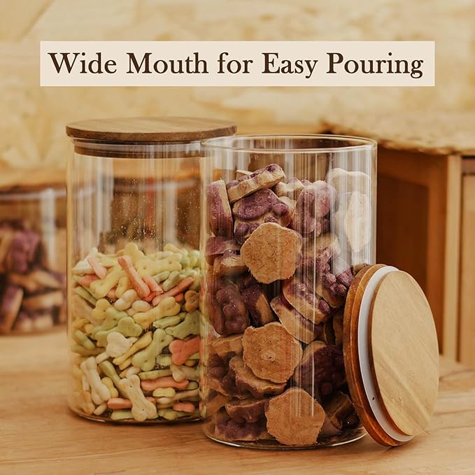 Labina Glass Storage Container Airtight Food Jars Kitchen Canister with Wood Lids, 81 Oz Wide Mouth Pantry Organization Glass Jar for Flour, Sugar, Cookie, Spagetti, Nuts and Candy