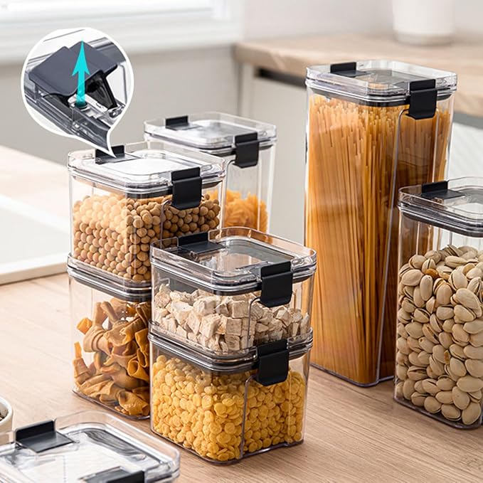 13Cup Sealed Food Storage Container, Fridge Organizer Bins with Clips for Kitchen, Freezable Airtight Leak-Proof Stackable Plastic Clear