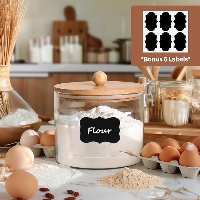 ComSaf Half Gallon Cookie Jar, Large Glass Jar with Lid Set of 2, 64 OZ Glass Food Storage Containers, Flour Sugar Storage Containers for Candy Cereal Nuts Beans, Canisters Sets for The Kitchen