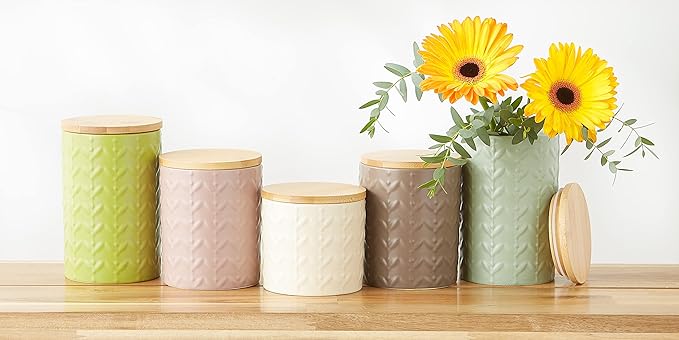 DII Kitchen Accessories Collection, Textured Matte Ceramic Canister Set, Jadeite, Vine, 3 Piece
