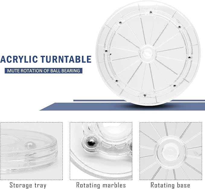 8 Inch Acrylic Turntable Organizer, Clear 360 Degree Rotation Round Turntable for Kitchen Pantry Table Countertop Cabinet Decorating