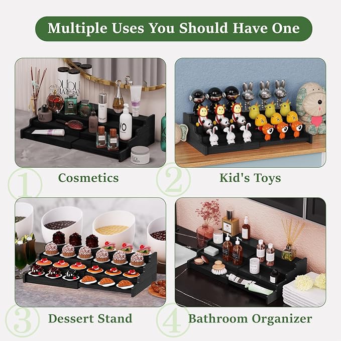 Spice Rack Organizer for Expandable 4-Tier, Adjustable Bamboo Spice Storage for Kitchen Cabinet, Pantry and Countertop Organization, Black