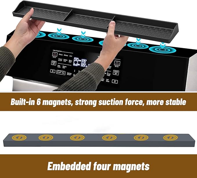 30 Inch Silicone Magnetic Stove Top Shelf with 6 Magnets, Stove Spice Rack Shelf Foldable Magnetic Spice Rack for Stove, Stove Shelf for Back of Stove, Stove Rack for Kitchen (black)