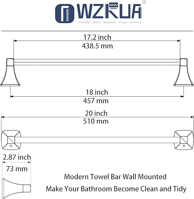 18 Inch Matte Black Towel Bar Towel Rack for Bathroom Kitchen Hand Towel Holder Dish Cloths Hanger SUS304 Stainless Steel Rustproof Wall Mount