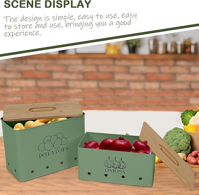 Potato Onion Kitchen Storage Canisters,Storage Bin For Kitchen 2 Pack Set,potatoe, Potato Storage Box,storage And Long Shelf Life With Aerating Tin Storage Holes-Green