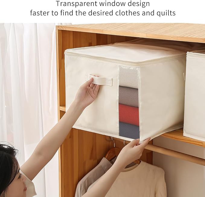 2 Pack Large Canvas Comforter Storage Bags Closet Organizer for Clothes Sweater Clothes Organizer with Dual Zipper Three Carrying Hand
