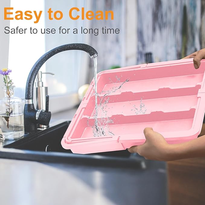 Utensil Drawer Organizer for Kitchen, Expandable Silverware Organizer Cooking Utensils Tray, Large Cutlery and Flatware Holder, Kitchen Tools & Gadgets Storage (Pink)