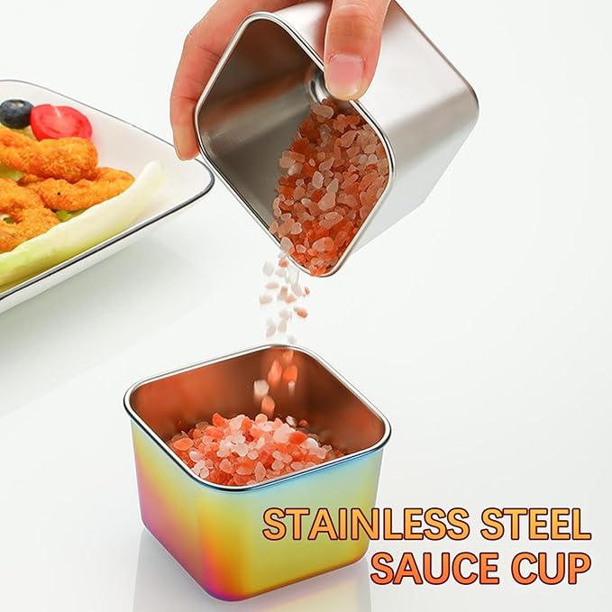 Small Condiment Containers To Go, 5 Pcs Square Spice Jar Kits with Lids, Individual Portion Cups, Leakproof Reusable Ideal for All Hot and Cold Sauces, Lunch Box, Work Trip
