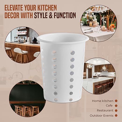 OCS Parts Perforated Utensil Drying Cups | White | Set of 3 | Plastic Flatware Holder Cylinders for Kitchen Counter Organization
