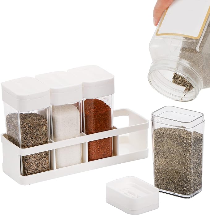 ZOOFOX 12 Pieces Spice Shaker Jars, Plastic Seasoning Shaker Box Set with Lid, Transparent Barbecue Storage Containers Spice Racks Kitchen Supplies