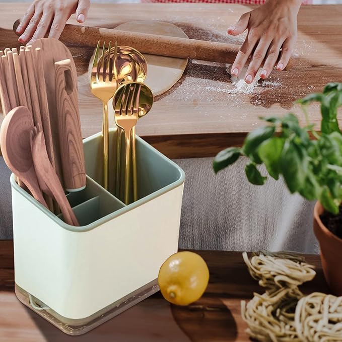 Utensil Holder Cutlery Drainer Sink Caddy, Chopsticks Holder Spoon Chopsticks Fork Drain Rack Basket Storage Holder Organizer Compartment Box (Grey)