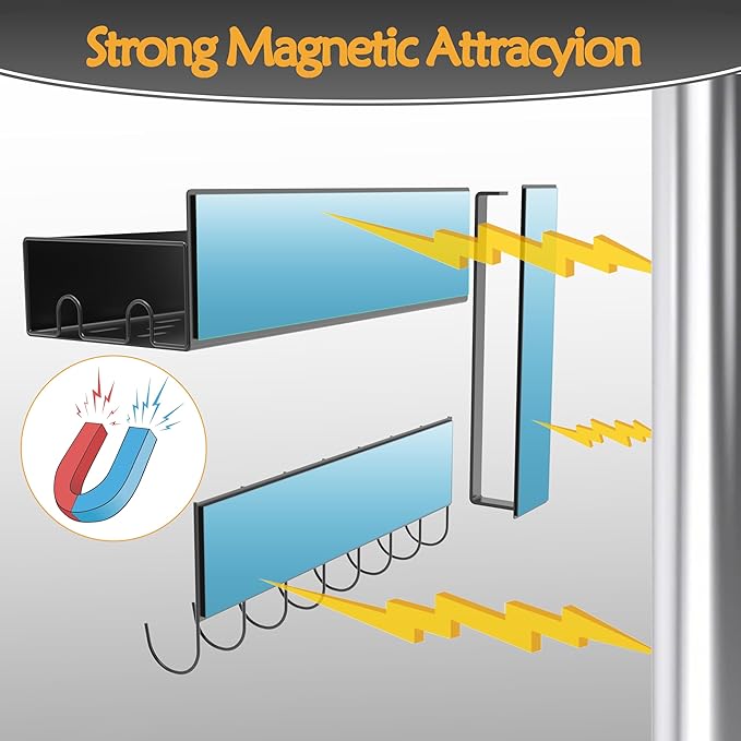 Magnetic Spice Rack for Refrigerator, Black Metal Space Saving Spice Racks Magnetic Refrigerator, Fridge Shelves with Strong Magnets, Six-Piece Magnetic Storage Rack, Magnetic Spice Rack