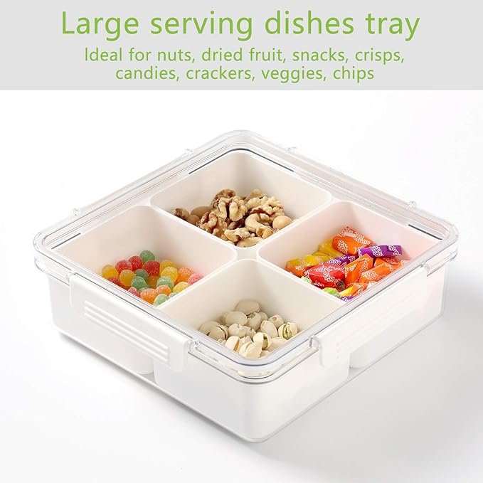Fruit Storage Container with 4 Removable Compartments – Stackable Snackable Box Containers for Fresh Fruits, Veggies, Snacks, and Salads – Airtight Fridge Organizer for Home & On-the-Go Use