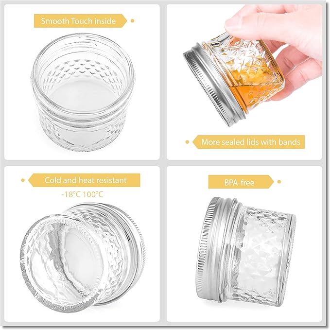 4 oz/120 ml Clear Glass Storage Canister with Airtight Lid, 12 Pack Small Cute Decorative Mason Container Jar for Salad, Overnight Oats, Snacks, Yogurt, Cereal, Fruit, Spice, Sugar, Coffee
