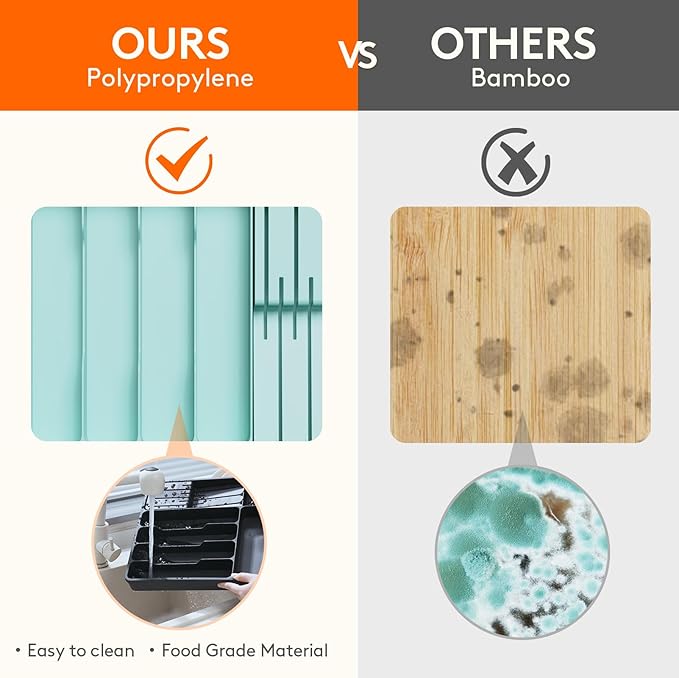 Lifewit Silverware Organizer for Kitchen Drawer, Expandable Utensil Tray with Removable Knife Block, Adjustable Cutlery Flatware Holder, Plastic Spoon Forks Holder Storage Divider, Large, Turquoise
